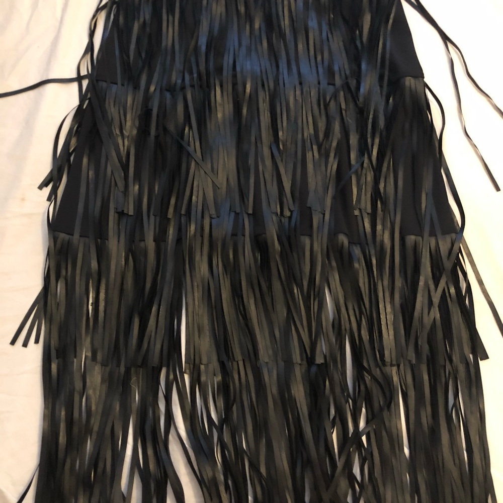 Black Leather Fringe Skirt
